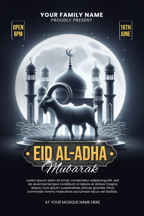 Black Modern & Minimal Eid Al-adha Mubarak  P Plakat template