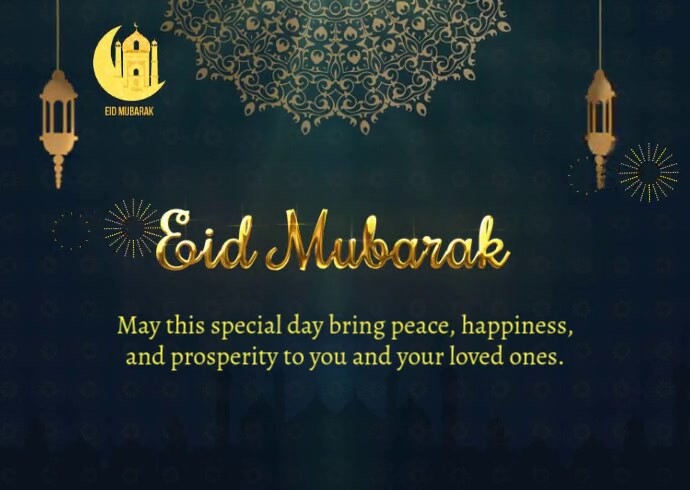 Black Modern & Minimal Eid Al Fitr Mubrak video Pocztówka template