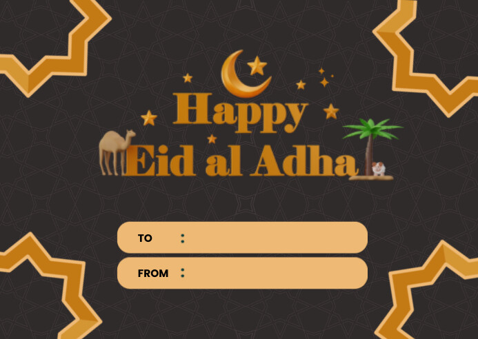 Black Modern & Minimal Eid Card Postcard template