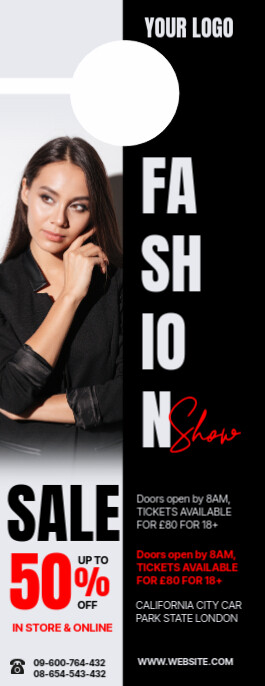 Black Modern & Minimal Fashion Show Promotion Zawieszka na drzwi template