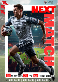 Black Modern & Minimal Football Match Day Schedule A4 template