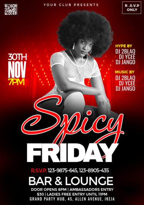 Black Modern & Minimal Friday Seductive Party Bash A5 template