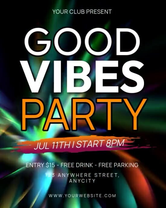 Black Modern & Minimal Good Vibes Party Instagram Portrait template