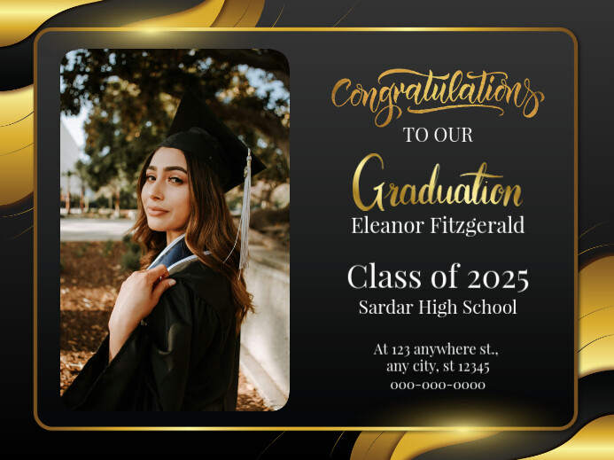 Black Modern & Minimal Graduation Party Yard Sign Znak podwórkowy template