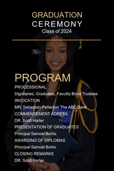 Black Modern & Minimal Graduation Program Poster Plakat template