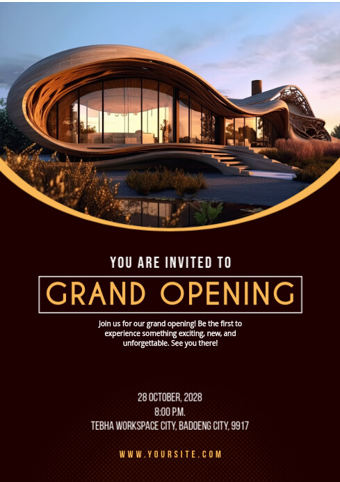 Black Modern & Minimal Grand Opening Invitation  A4 template