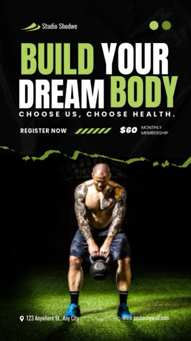 Black Modern & Minimal Gym Fitness Instagram Reel template