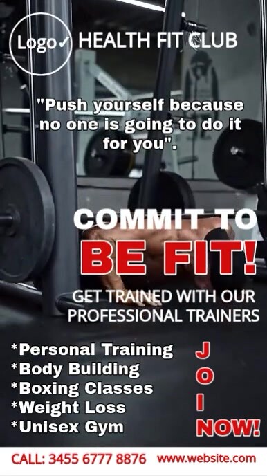 Black Modern & Minimal Gym Template  Digital Display (9:16)