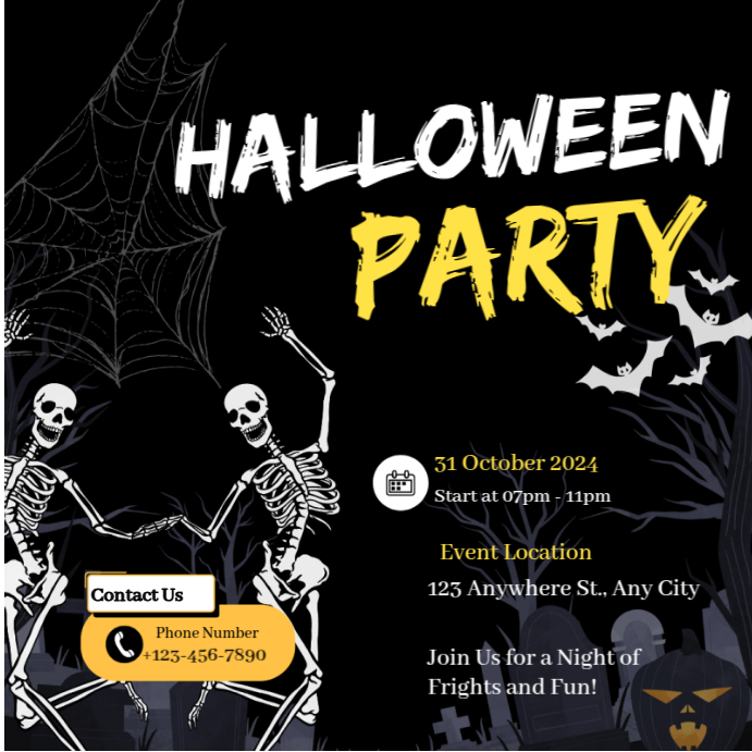 Black Modern & Minimal Halloween Party 2025 Instagram Post Template ...