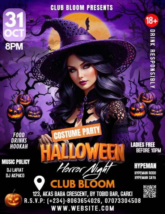 Black Modern & Minimal Halloween Party Flyer Flyer (us Letter) Template ...
