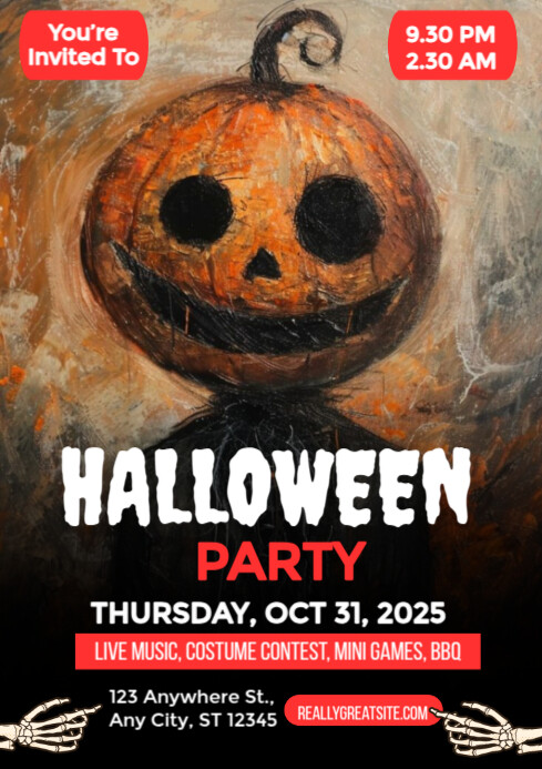 Black Modern & Minimal Halloween Party Flyer A4 Template | PosterMyWall