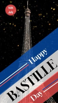 Black Modern & Minimal Happy Bastille Day  Di Pantalla Digital (9:16) template