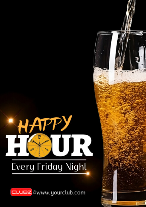 Black Modern & Minimal Happy Hour  poster A1 template