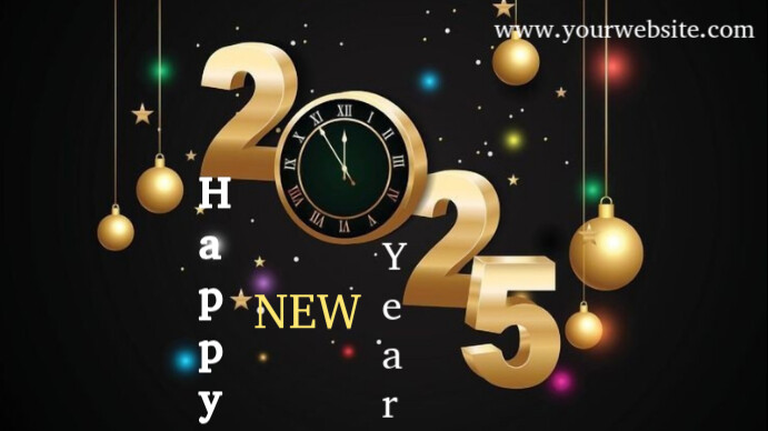 Black Modern & Minimal Happy New Year Digital Display (16:9) template