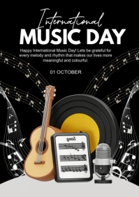Black Modern & Minimal International Music Day A4 template