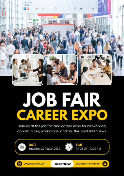 Copy of Black Modern & Minimal Job Fair Career Expo A4 | PosterMyWall