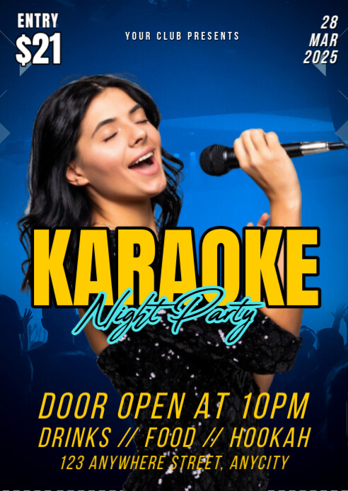 Black Modern & Minimal Karaoke Night Party A6 template