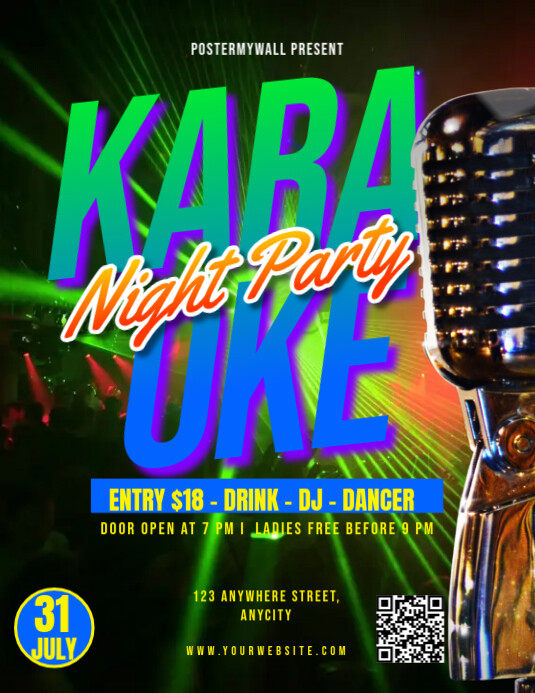 Black Modern & Minimal Karaoke Night Party Pamflet (letter As) Ulotka (US Letter) template