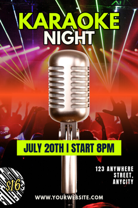 Black Modern & Minimal Karaoke Party Poster Plakat template