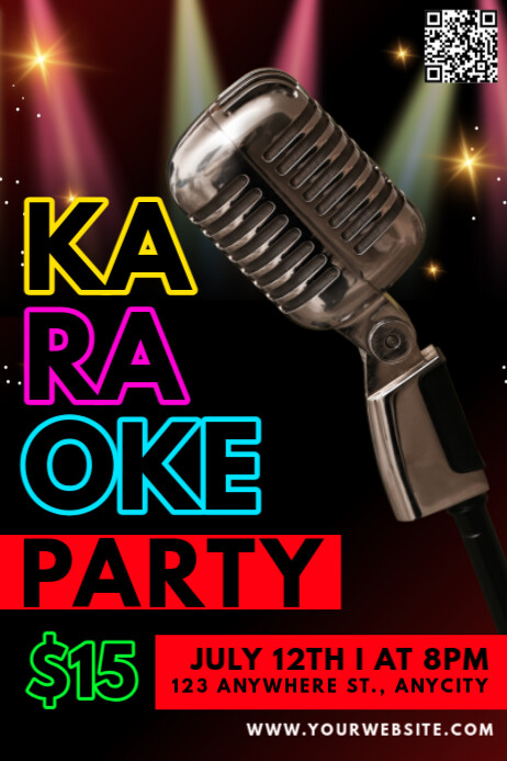 Black Modern & Minimal Karaoke Party Poster Plakat template