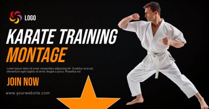 Black Modern & Minimal Karate Training Montage Facebook Shared Image template