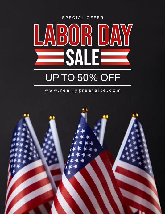 Black Modern & Minimal Labor Day Sale Flyer ( Ulotka (US Letter) template