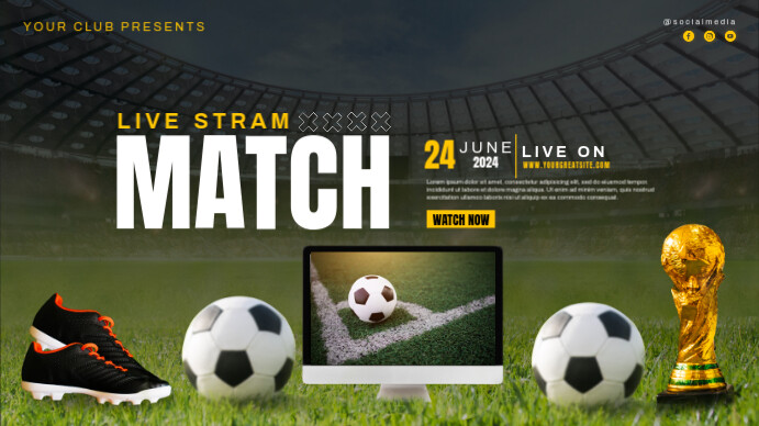 Black Modern & Minimal Match Live Stream Youtube Channel Cover Photo template