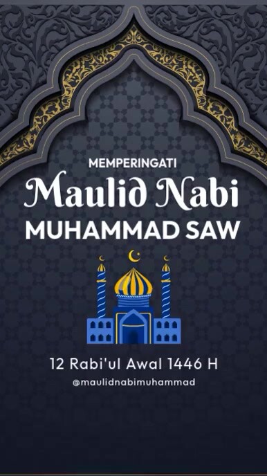 Black Modern & Minimal Maulid Nabi Tampilan D Digital Display (9:16) template