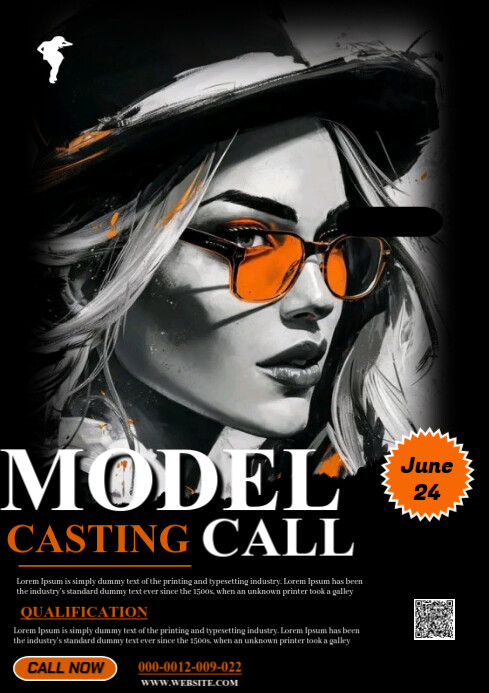 Black Modern & Minimal Model Posters A1 template