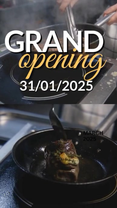 Black Modern & Minimal Modern Grand Opening Restaurant Instagram Reel template