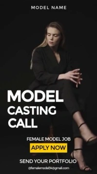 Black Modern & Minimal Modern Model Casting Job Digital Display (9:16) template