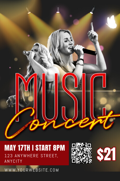 Black Modern & Minimal Music Concert Poster template