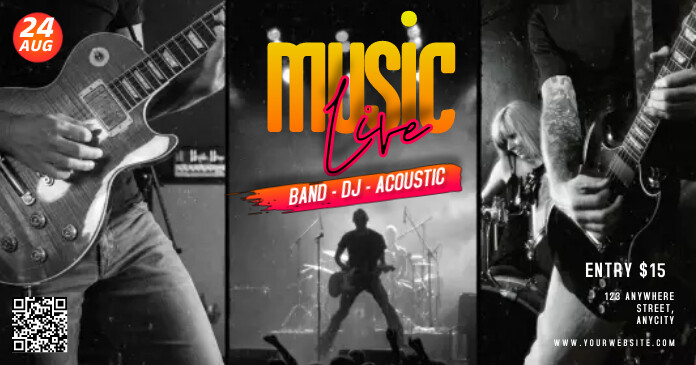 Black Modern & Minimal Music Live Gambar Bers Obraz udostępniany na Facebooku template