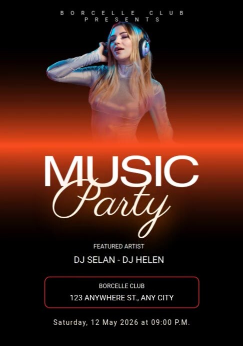Black Modern & Minimal Music Party Ad Flyer Video A2 template