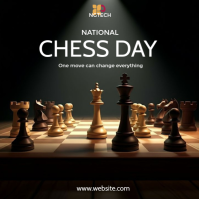Black Modern & Minimal National Chess Day  Instagram Post template