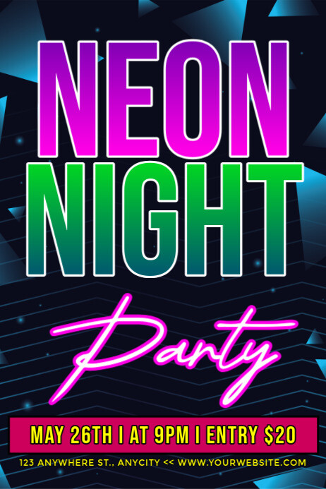 Black Modern & Minimal Neon Night Party Poster Plakat template