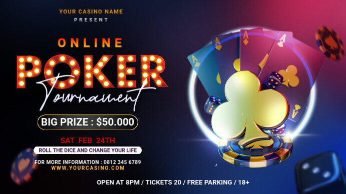Black Modern & Minimal Online Poker Tournamen Ekran reklamowy (16:9) template