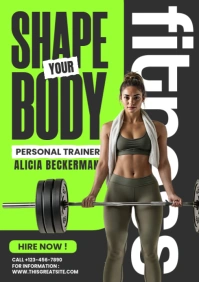 Black Modern & Minimal Personal Trainer Fitness Center A4 template