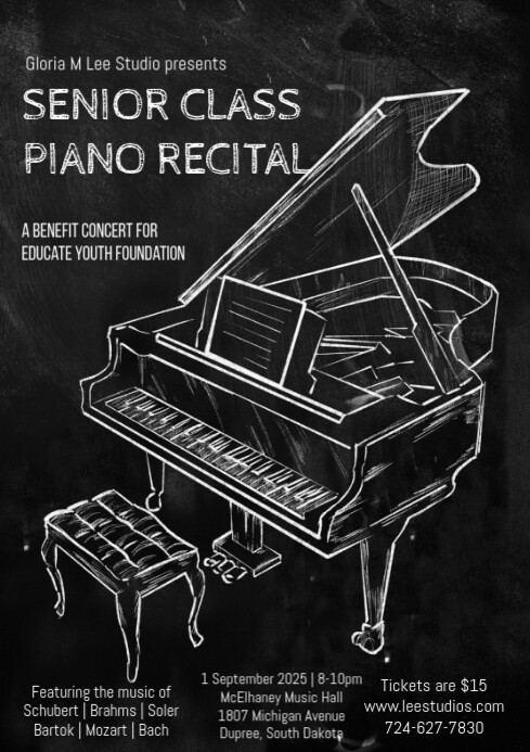 Black Modern & Minimal Piano Concert Poster A2 template