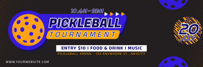 Black Modern & Minimal Pickleball Tournament Intestazione di Twitter template