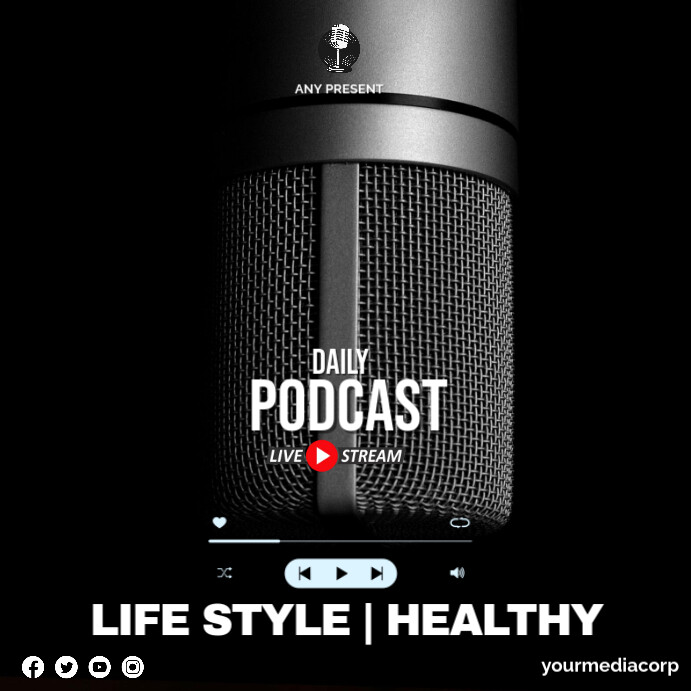Black Modern & Minimal Podcast  Instagram Post template