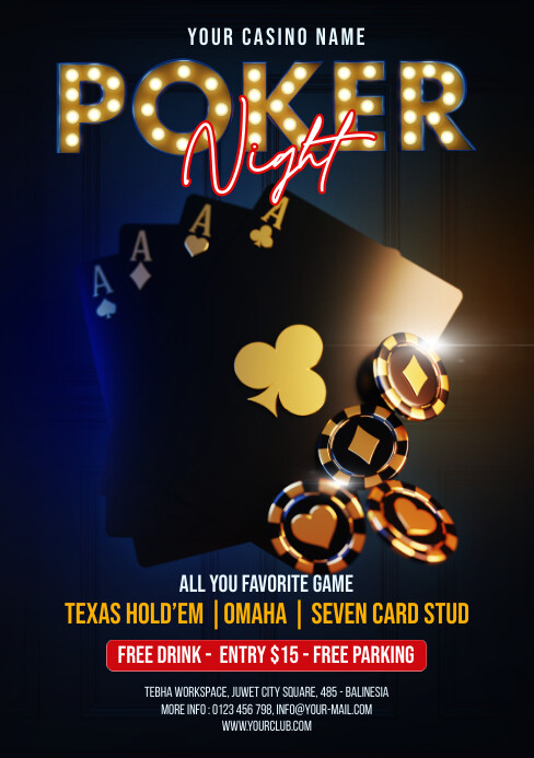 Black Modern & Minimal Poker Night  Texas Hol A5 template