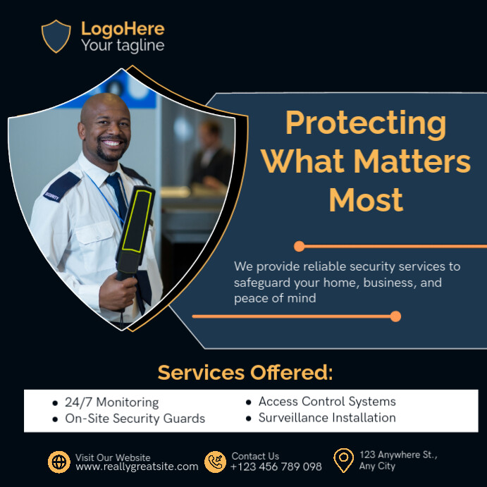 Black Modern & Minimal Reliable Security Services Instagram Post template