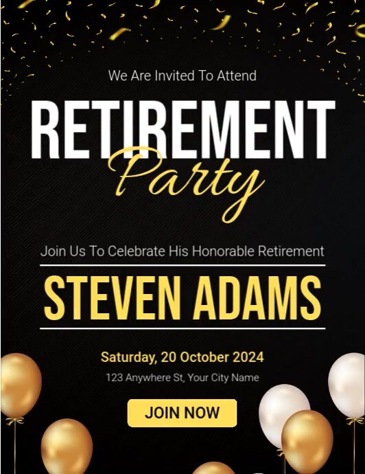 Black Modern & Minimal Retirement Party Flyer (us Letter) template