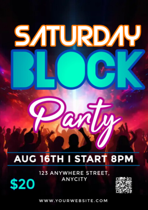 Black Modern & Minimal Saturday Block Party A2 template