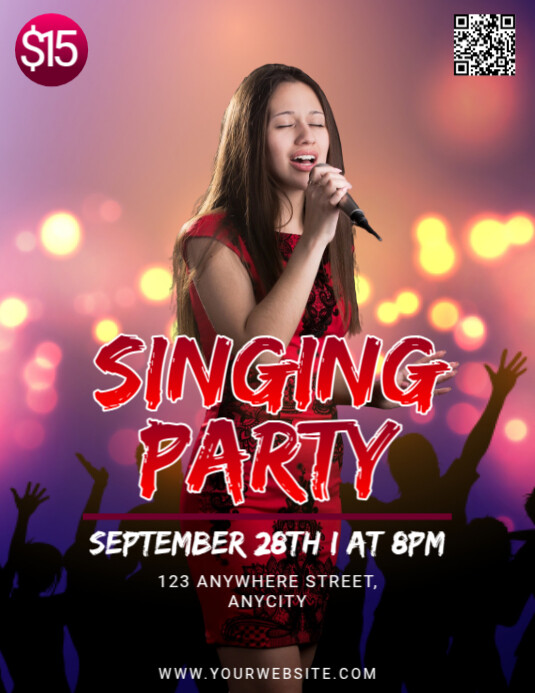 Black Modern & Minimal Singing Party Pamflet (letter As) Flyer (US Letter) template