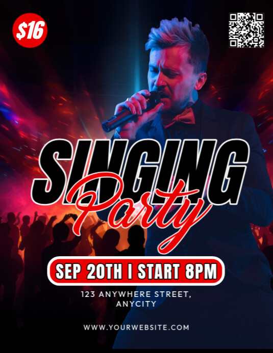 Black Modern & Minimal Singing Party Pamflet (letter As) Flyer (US Letter) template