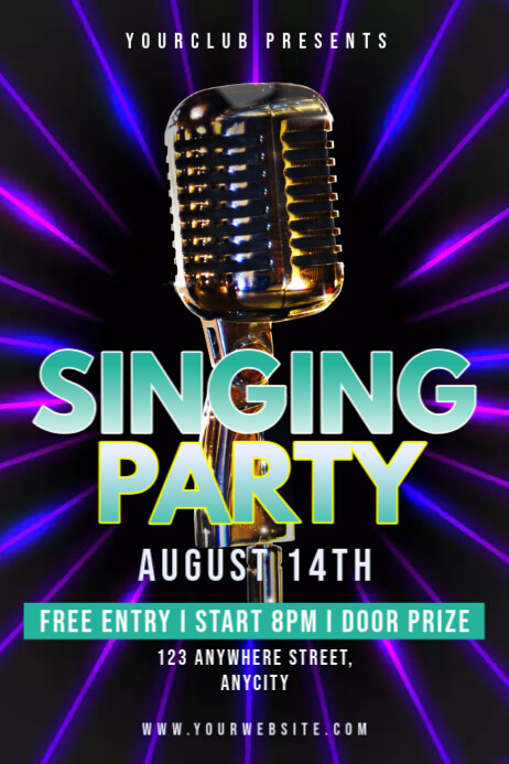 Black Modern & Minimal Singing Party Poster template
