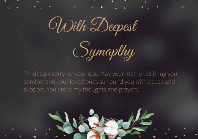 Black Modern & Minimal Sympathy Card A5 template