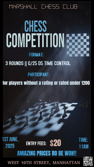 Black Modern & Minimal The Image Is A Dark And Modern Flyer Advising "chess Competition"  Instagram template